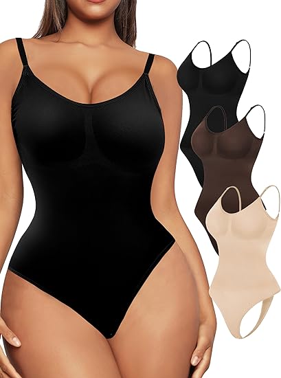 CHARMMA Low Back Bodysuit for Women - 3 Pack Tummy Control
