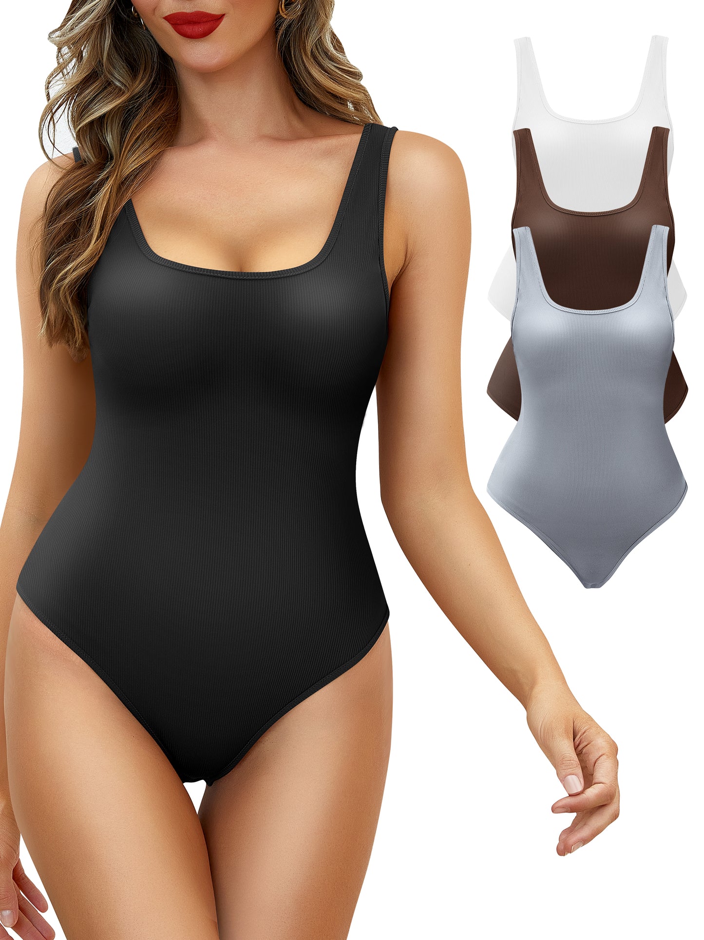 MANIFIQUE 3 Packs Women Slimming Bodysuits Shapewear Tops Tummy Control  Thong Body Shaper Spaghetti Strap Camisole 